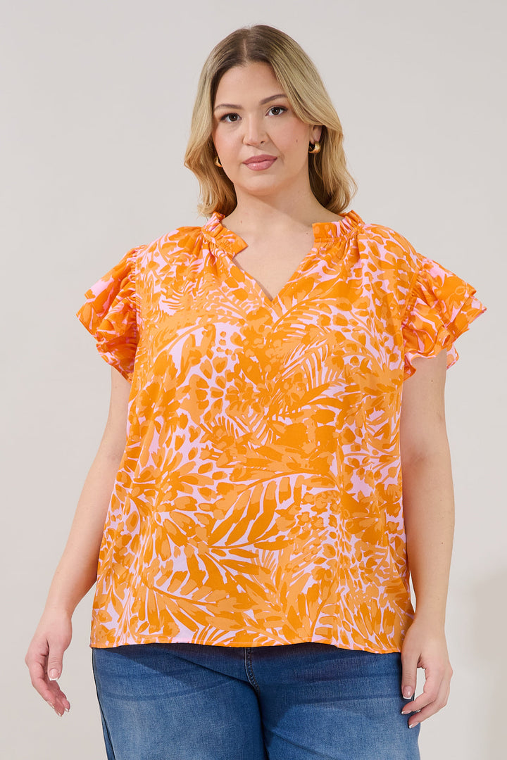Bellissima Ruffle Sleeve Top Castra Floral Curve