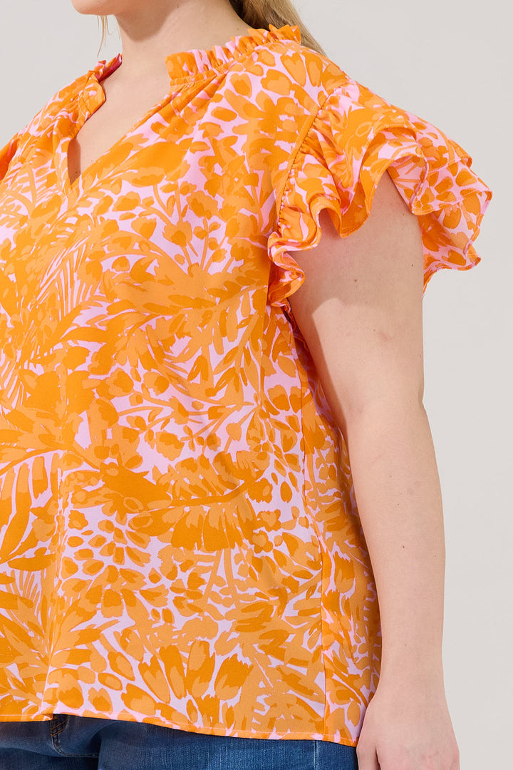 Bellissima Ruffle Sleeve Top Castra Floral Curve
