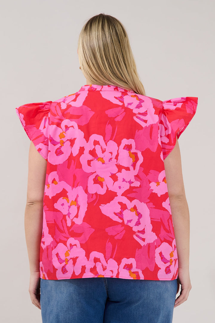 Moe Split Neck Top Floral Curve