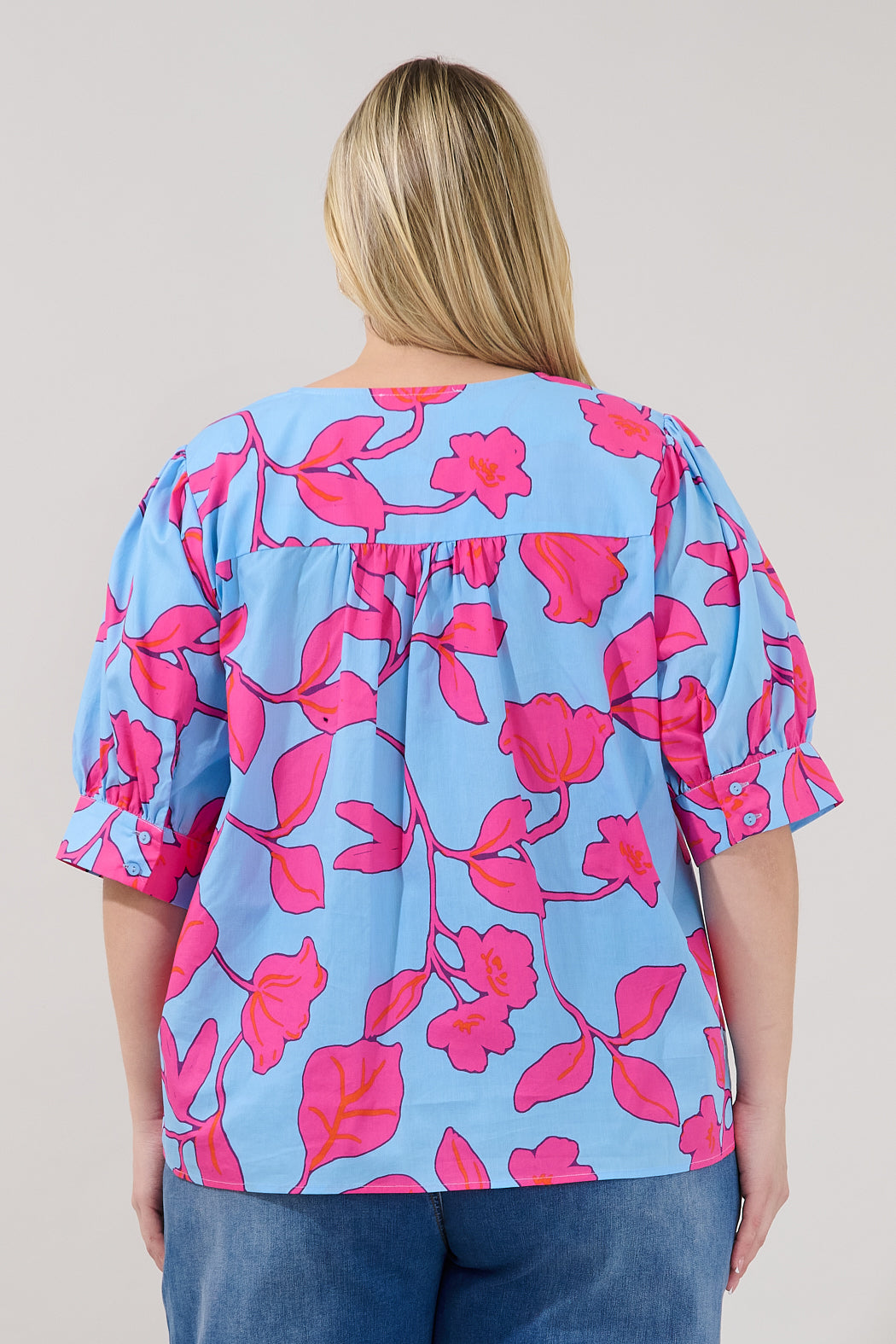 Waterlilly Balloon Sleeve Top Floral Curve