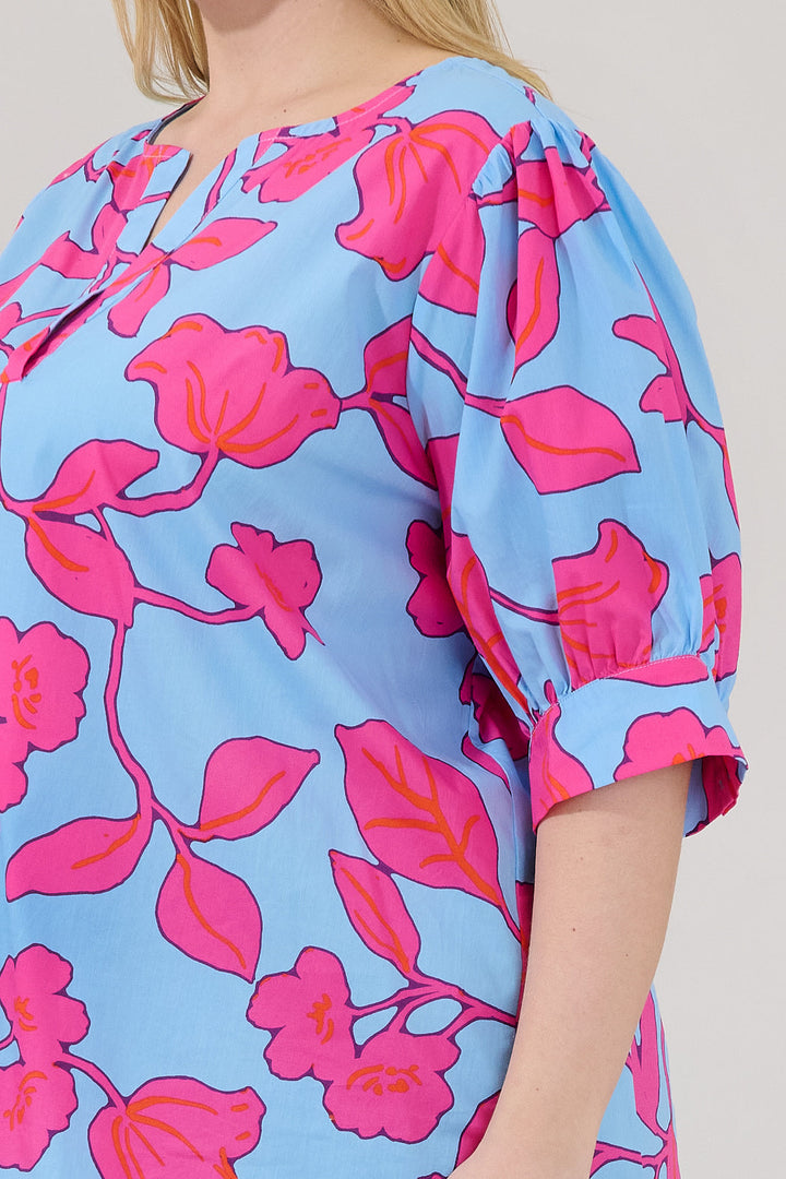 Waterlilly Balloon Sleeve Top Floral Curve