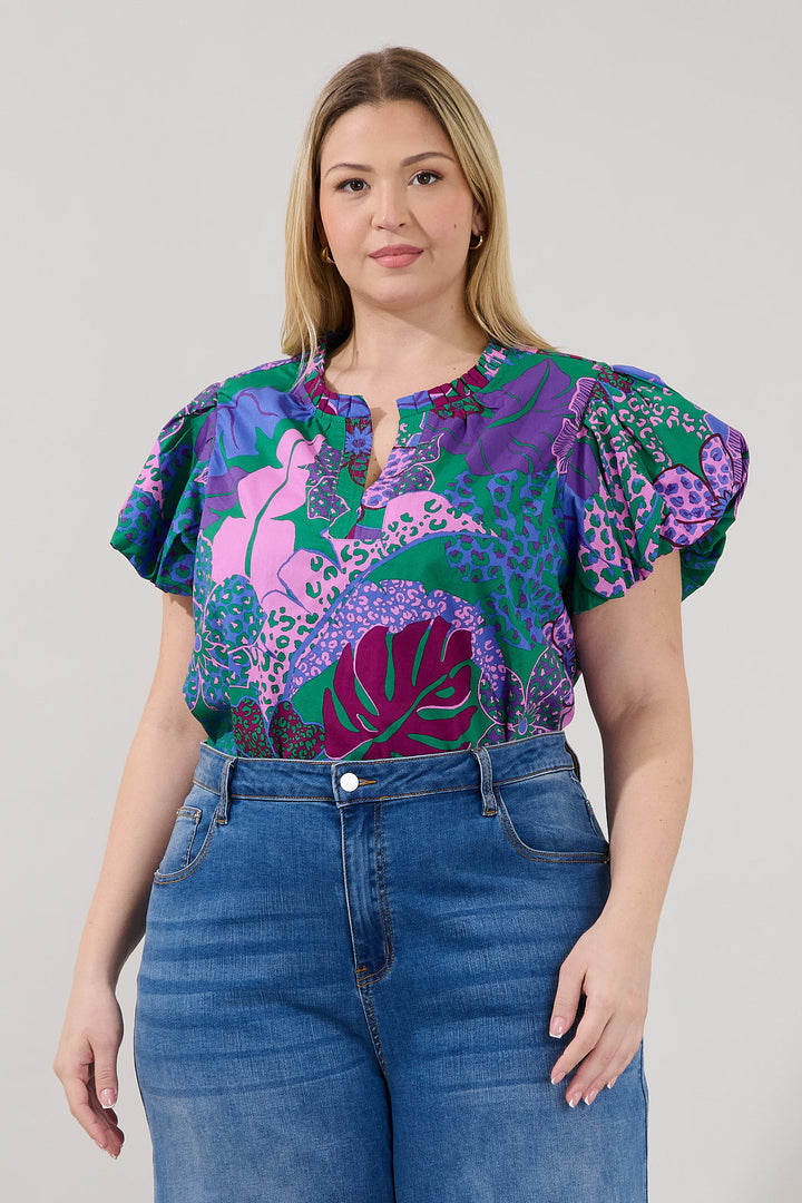 Keni Split Neck Top Tropical Curve
