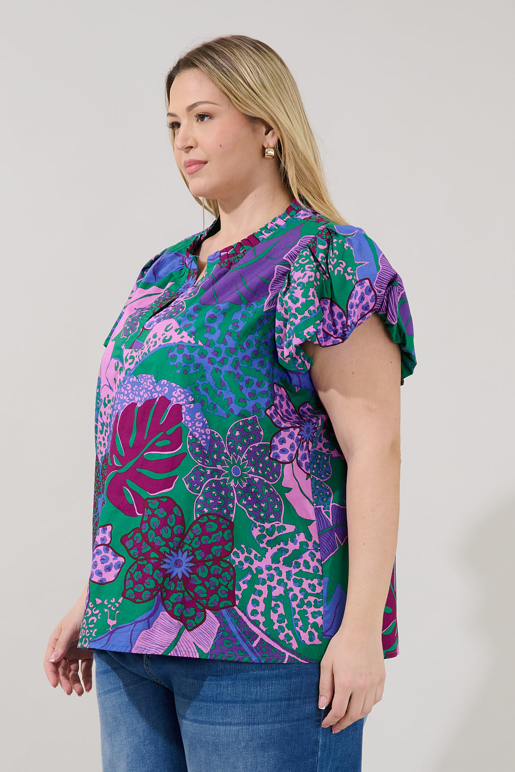 Keni Split Neck Top Tropical Curve