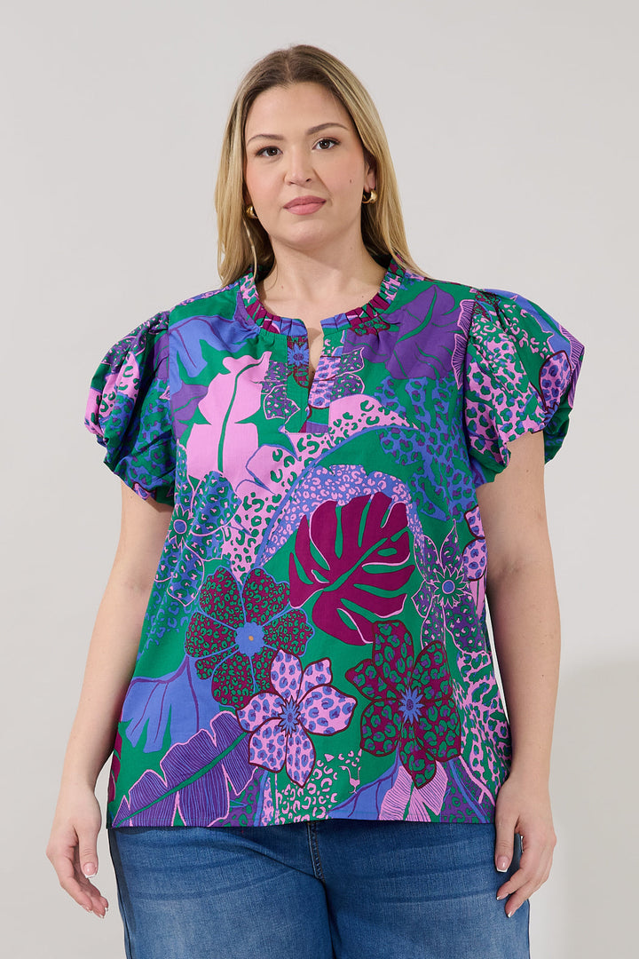 Keni Split Neck Top Tropical Curve