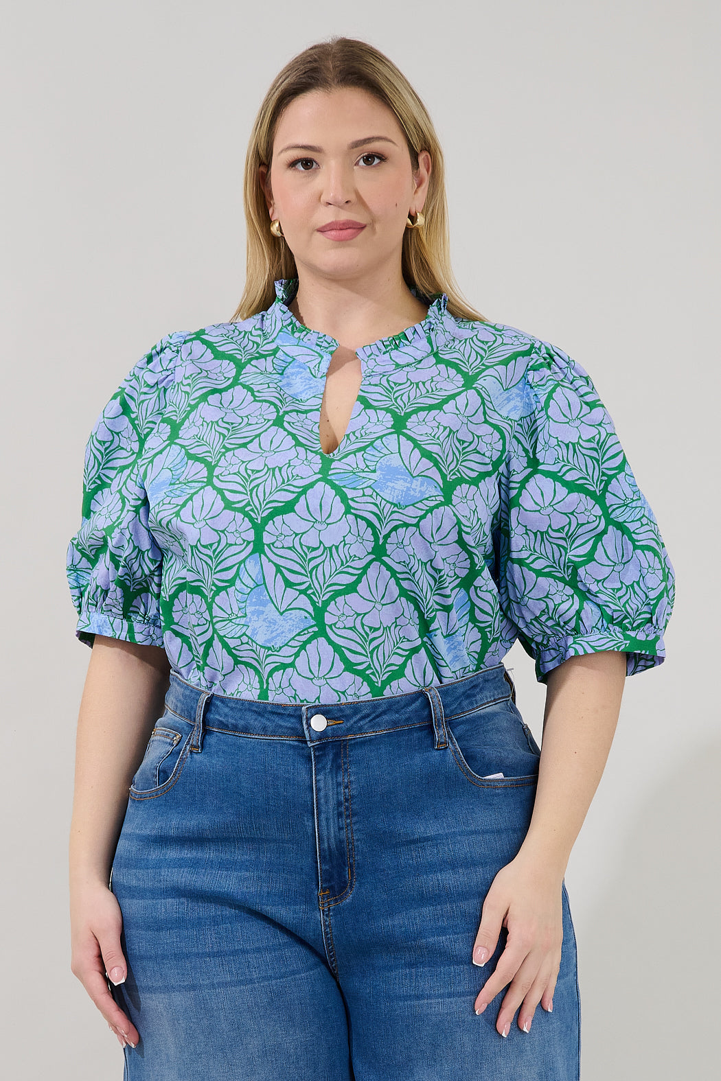 Terri Puff Sleeve Top Floral Curve