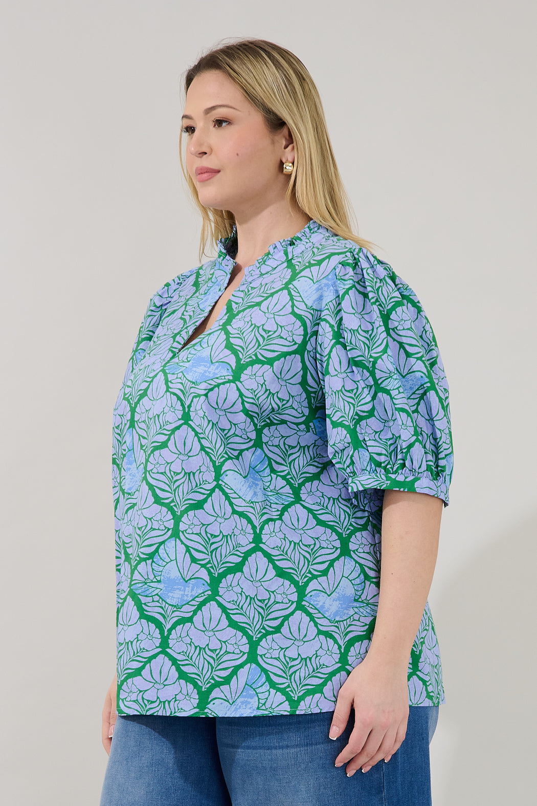 Terri Puff Sleeve Top Floral Curve