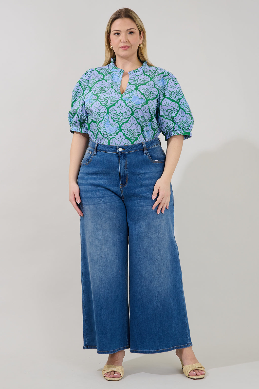 Terri Puff Sleeve Top Floral Curve