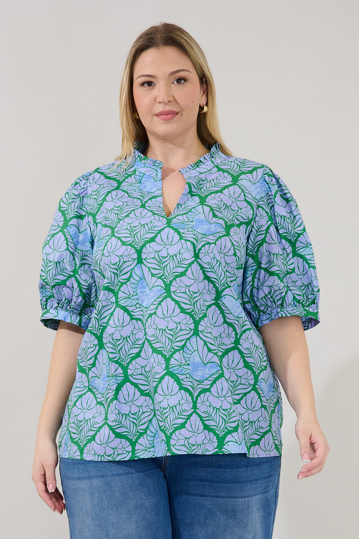 Terri Puff Sleeve Top Floral Curve