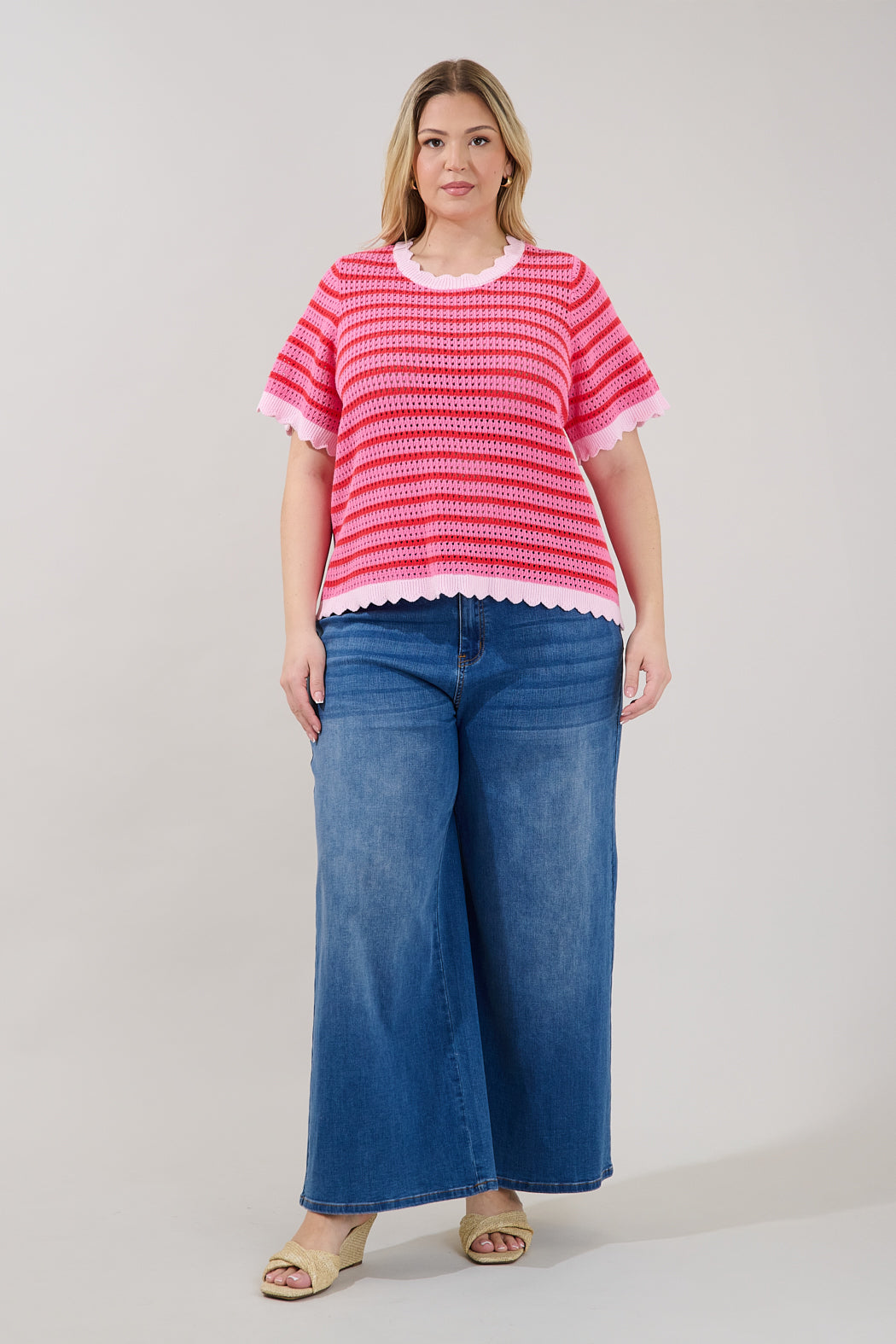 Clarie Stripe Crochet Sweater Top Curve