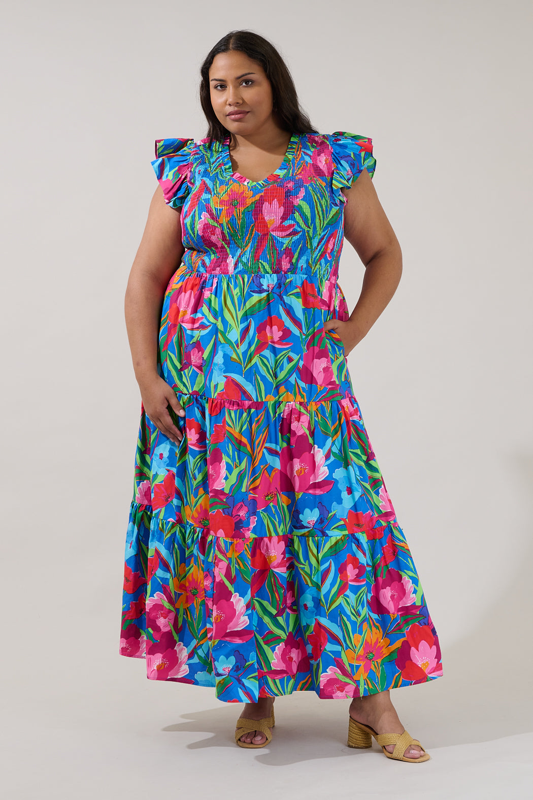 Sunfire Tiered Midi Dress Naima Floral Curve