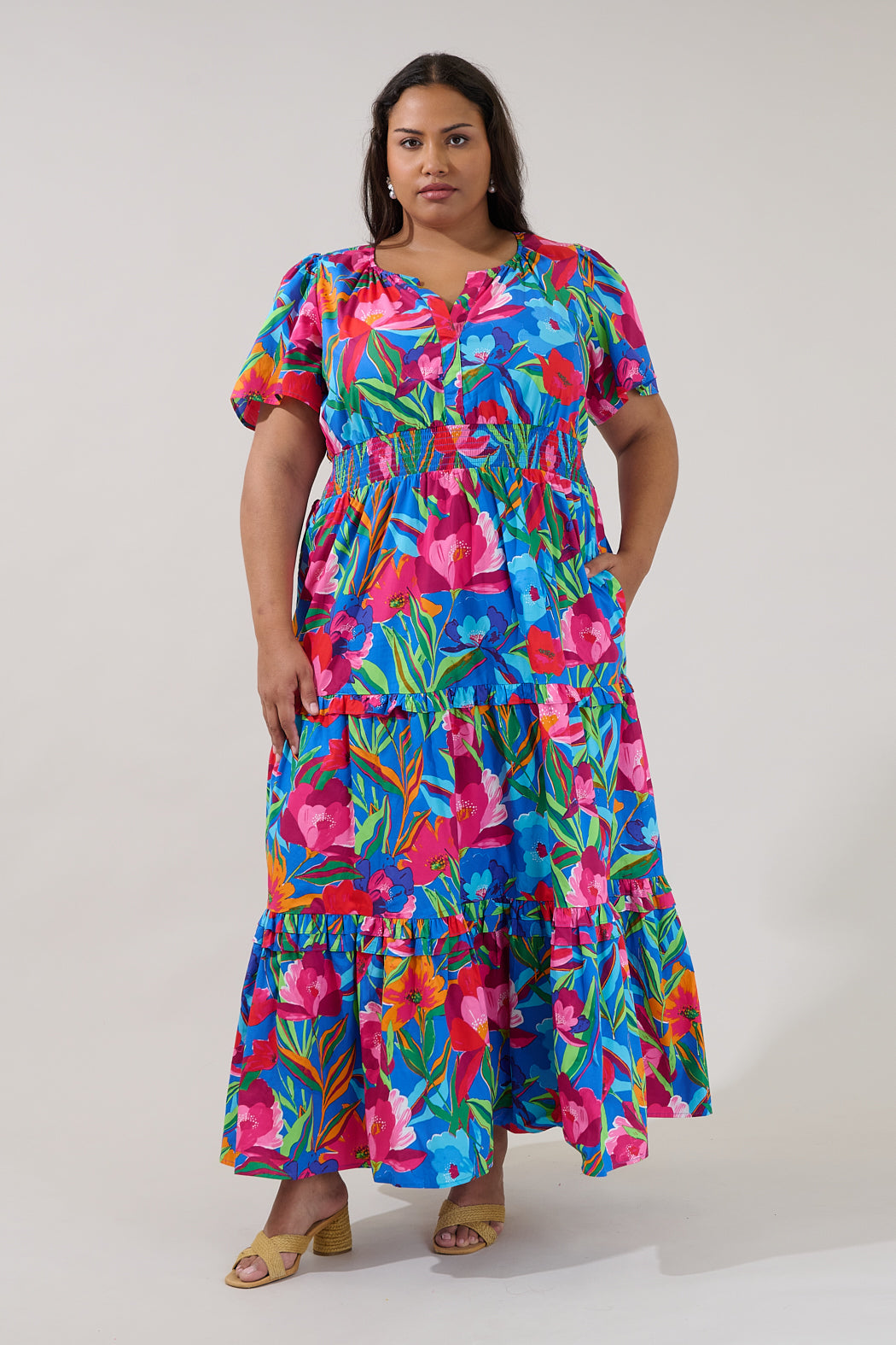 Palmer Poplin Tiered Maxi Dress Naima Floral Curve