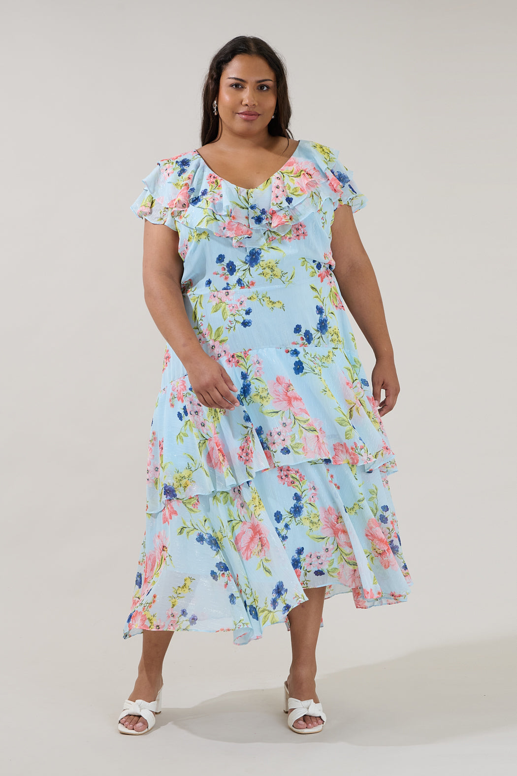 Sinclair Ruffle Tiered Midi Dress Missa Floral Curve