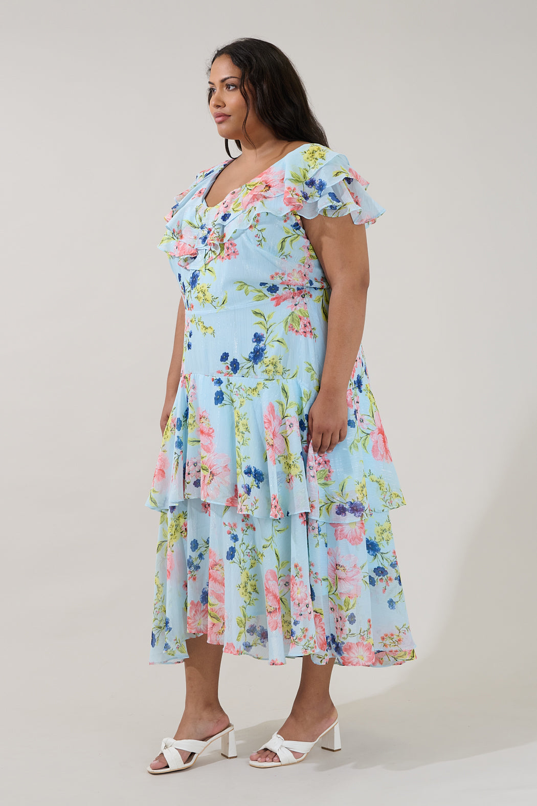 Sinclair Ruffle Tiered Midi Dress Missa Floral Curve