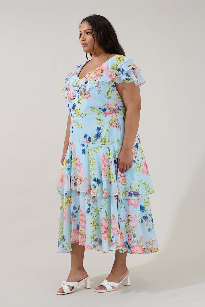 Sinclair Ruffle Tiered Midi Dress Missa Floral Curve