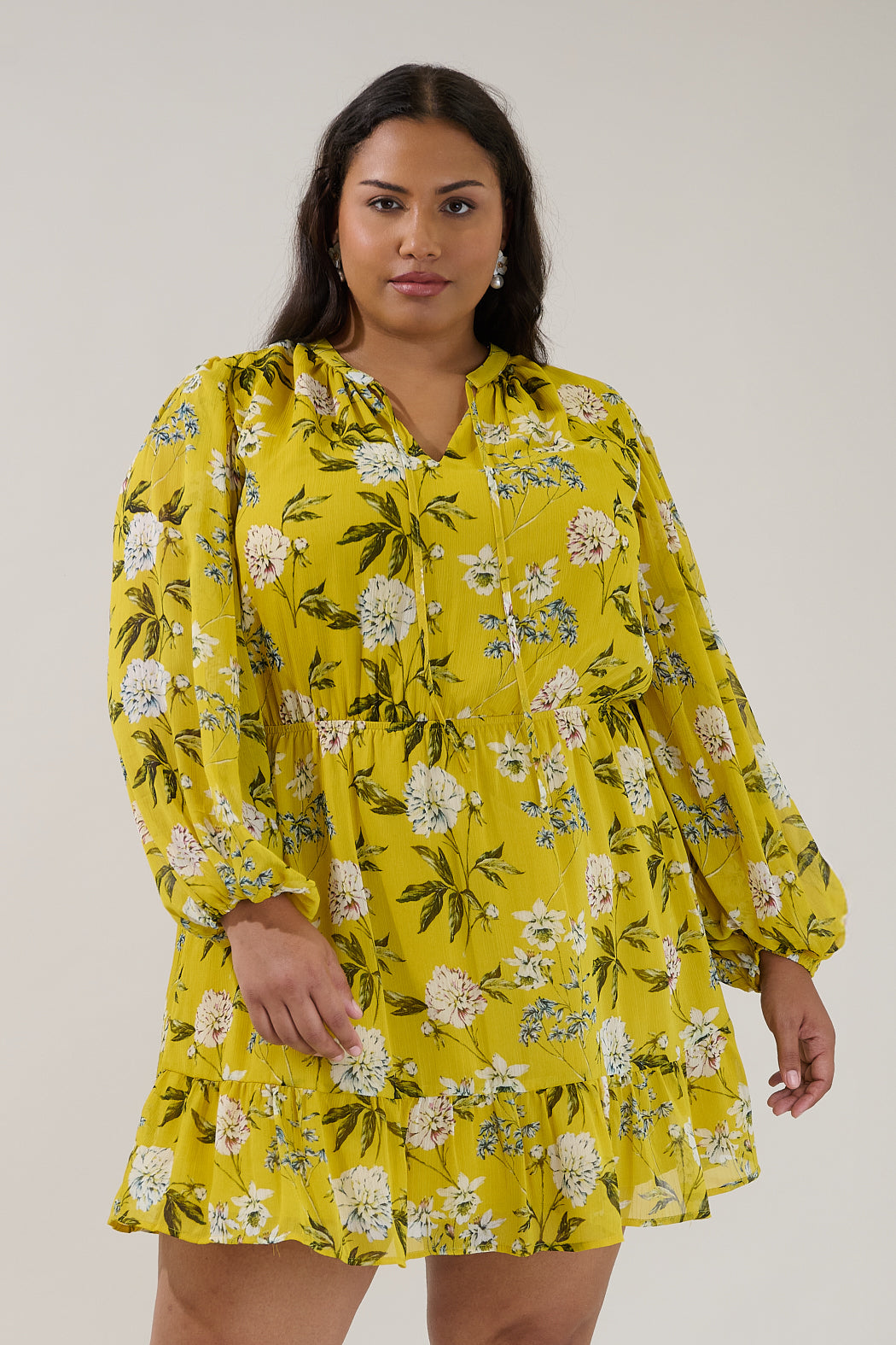 Paxton Balloon Sleeve Mini Dress Verisa Floral Curve