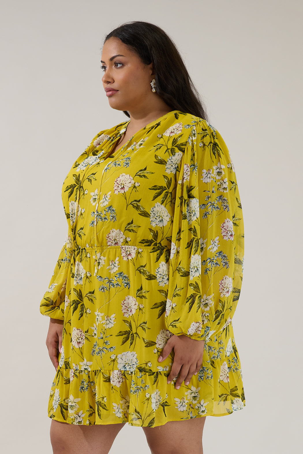 Paxton Balloon Sleeve Mini Dress Verisa Floral Curve