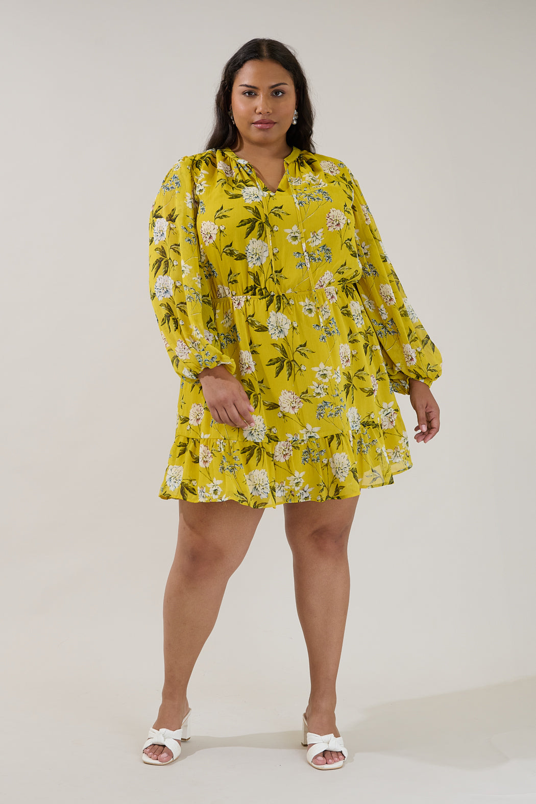 Paxton Balloon Sleeve Mini Dress Verisa Floral Curve