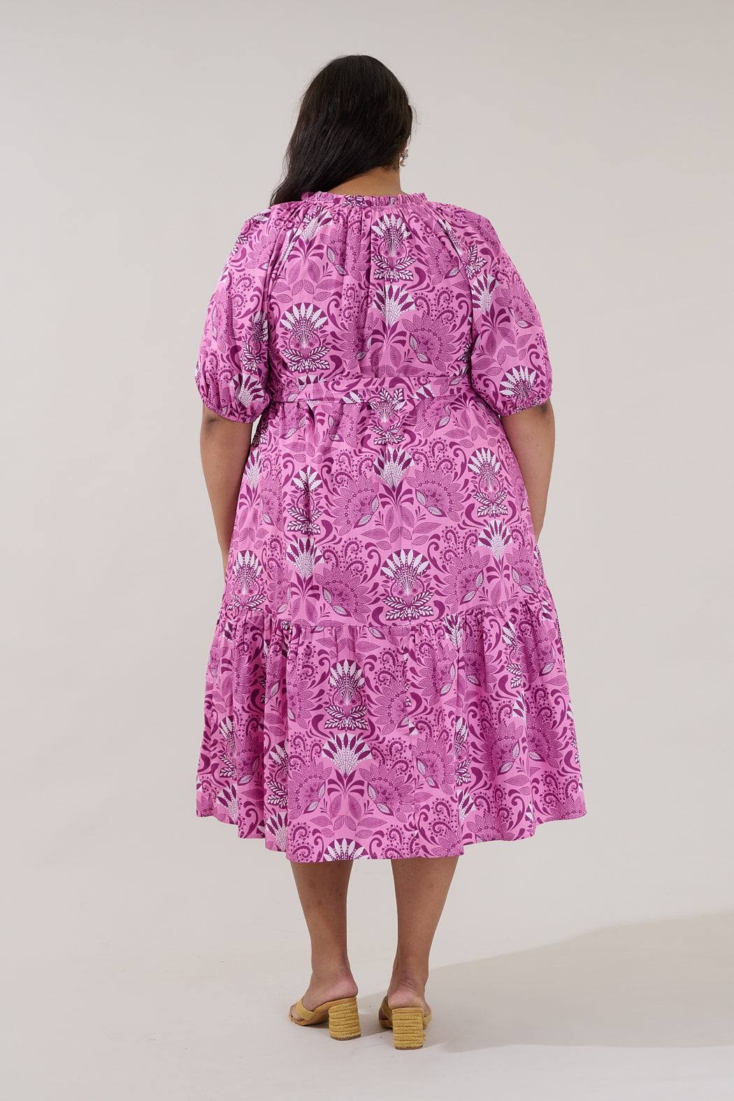 Wynette Tiered Midi Dress Floral Curve
