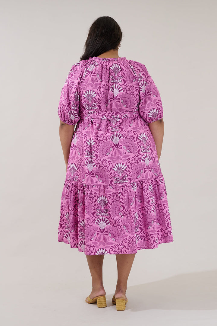 Wynette Tiered Midi Dress Floral Curve
