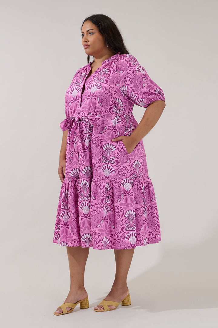 Wynette Tiered Midi Dress Floral Curve