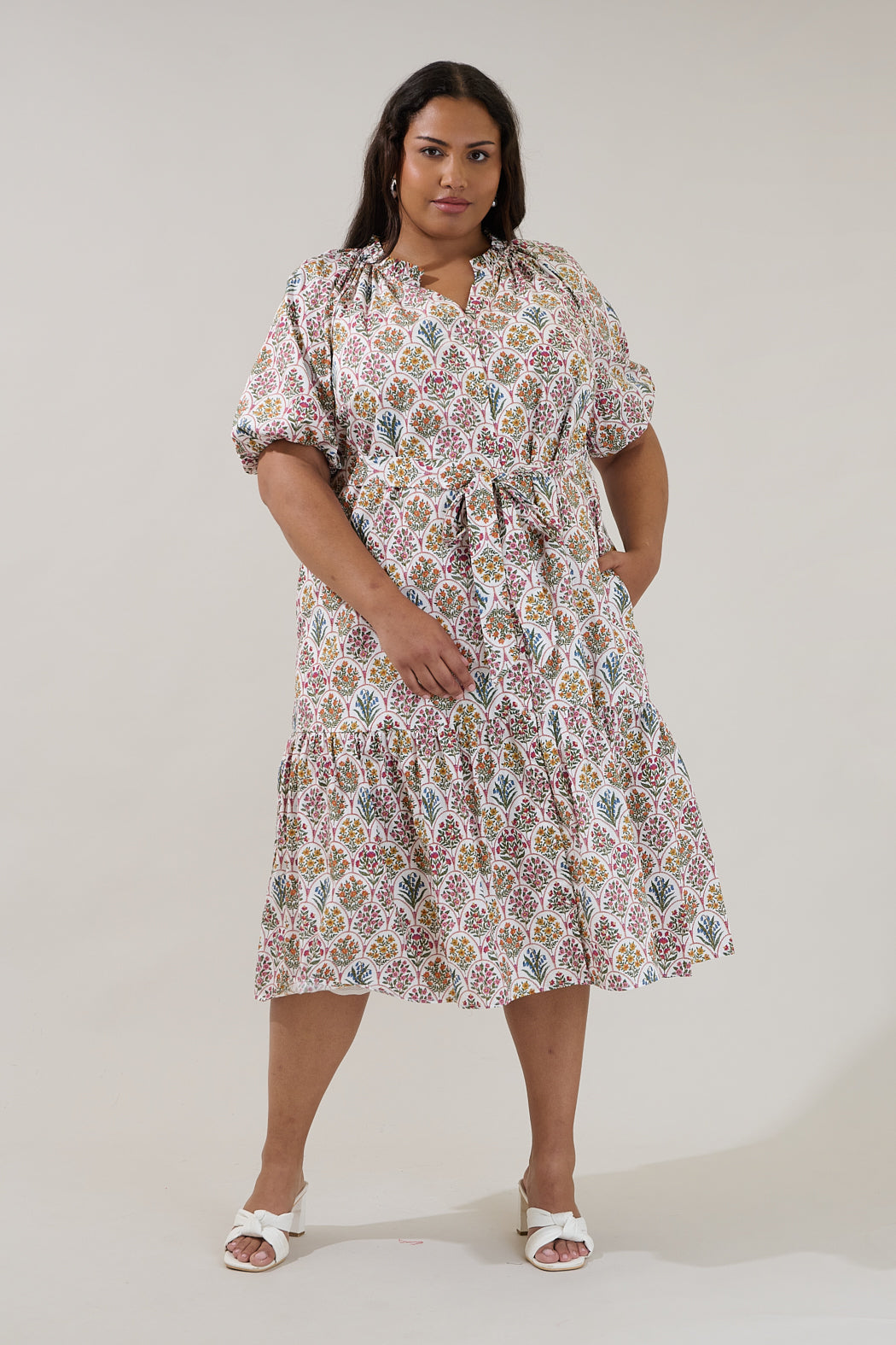 Wynette Tiered Midi Dress Kathy Floral Curve