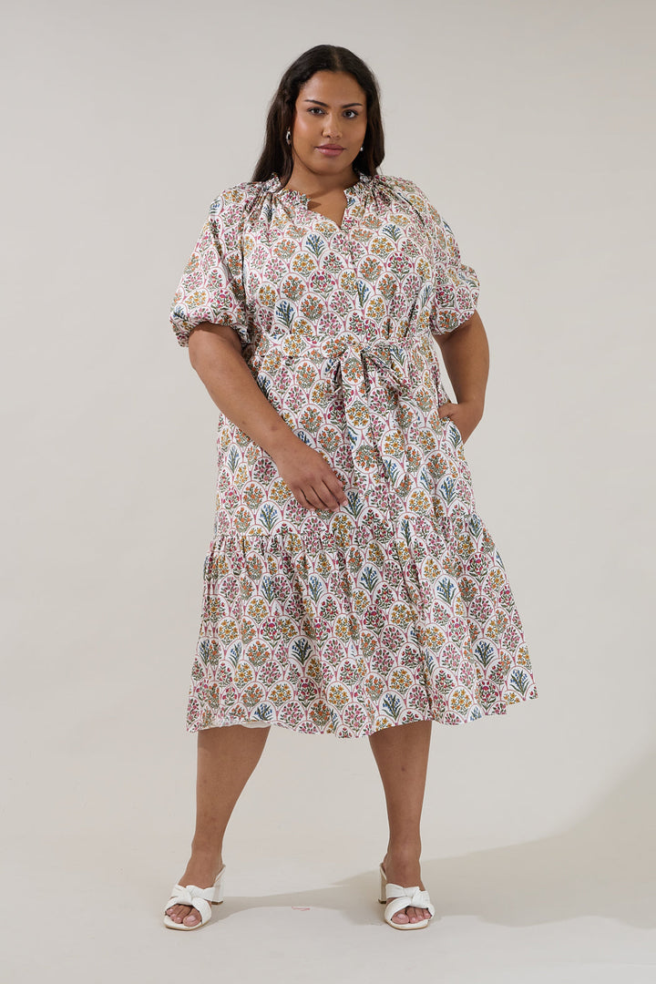 Wynette Tiered Midi Dress Kathy Floral Curve