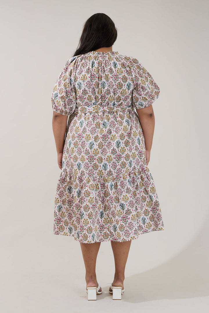 Wynette Tiered Midi Dress Kathy Floral Curve