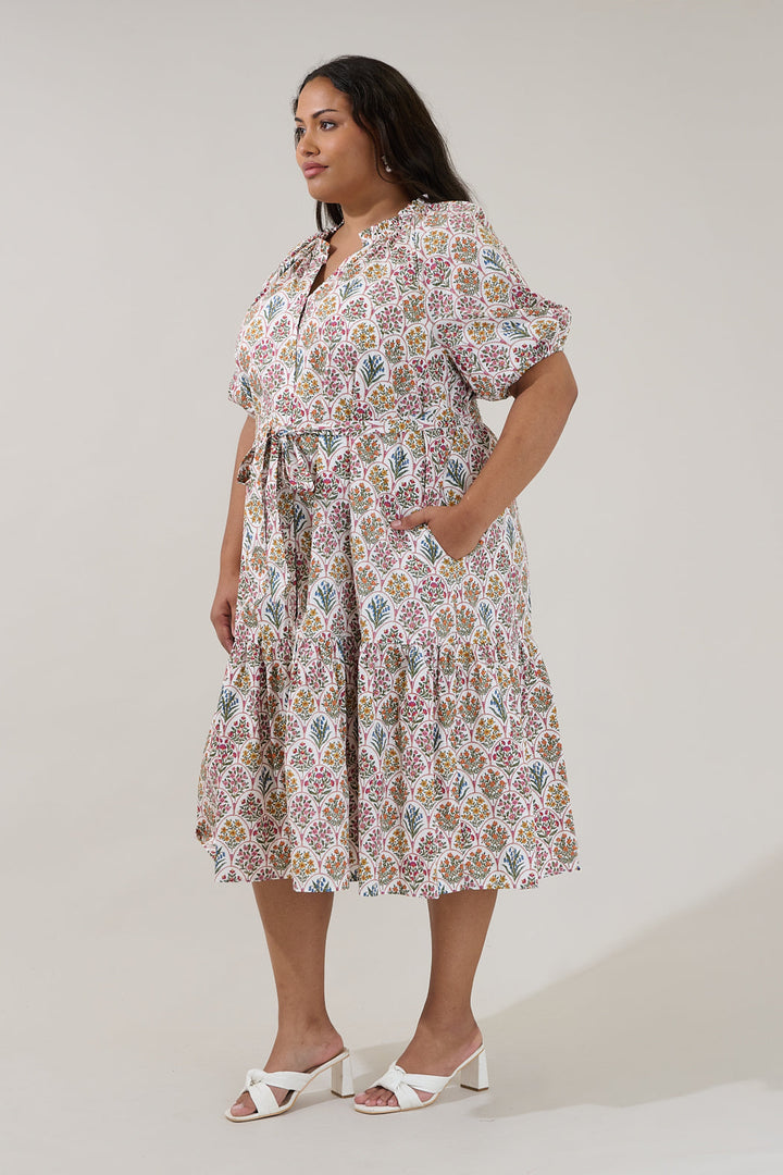 Wynette Tiered Midi Dress Kathy Floral Curve