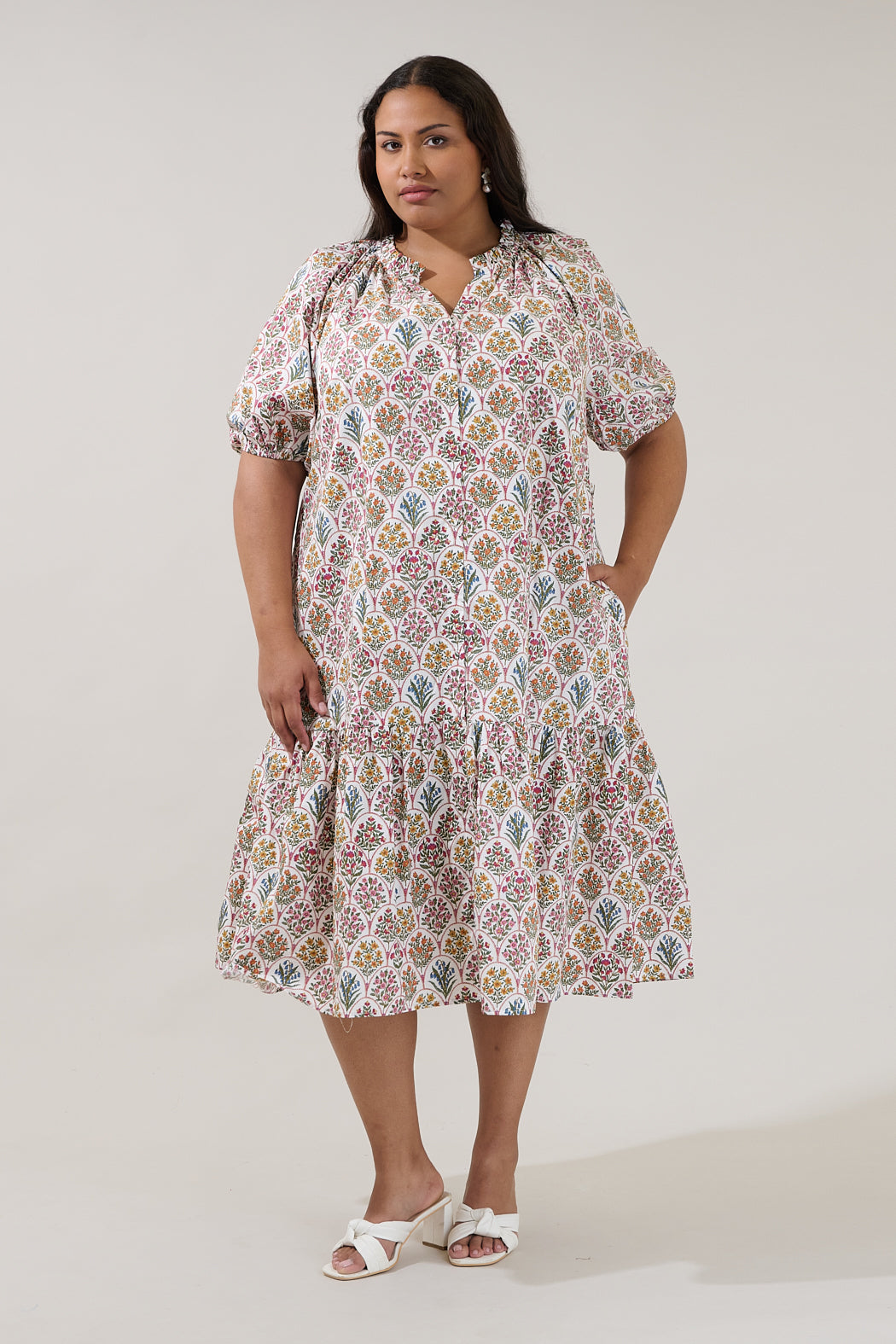 Wynette Tiered Midi Dress Kathy Floral Curve