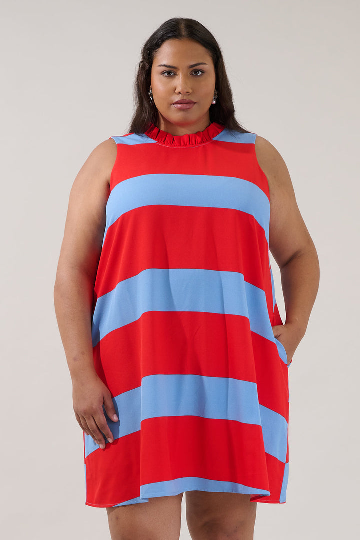 Benson Trapeze Mini Dress Stripe Curve