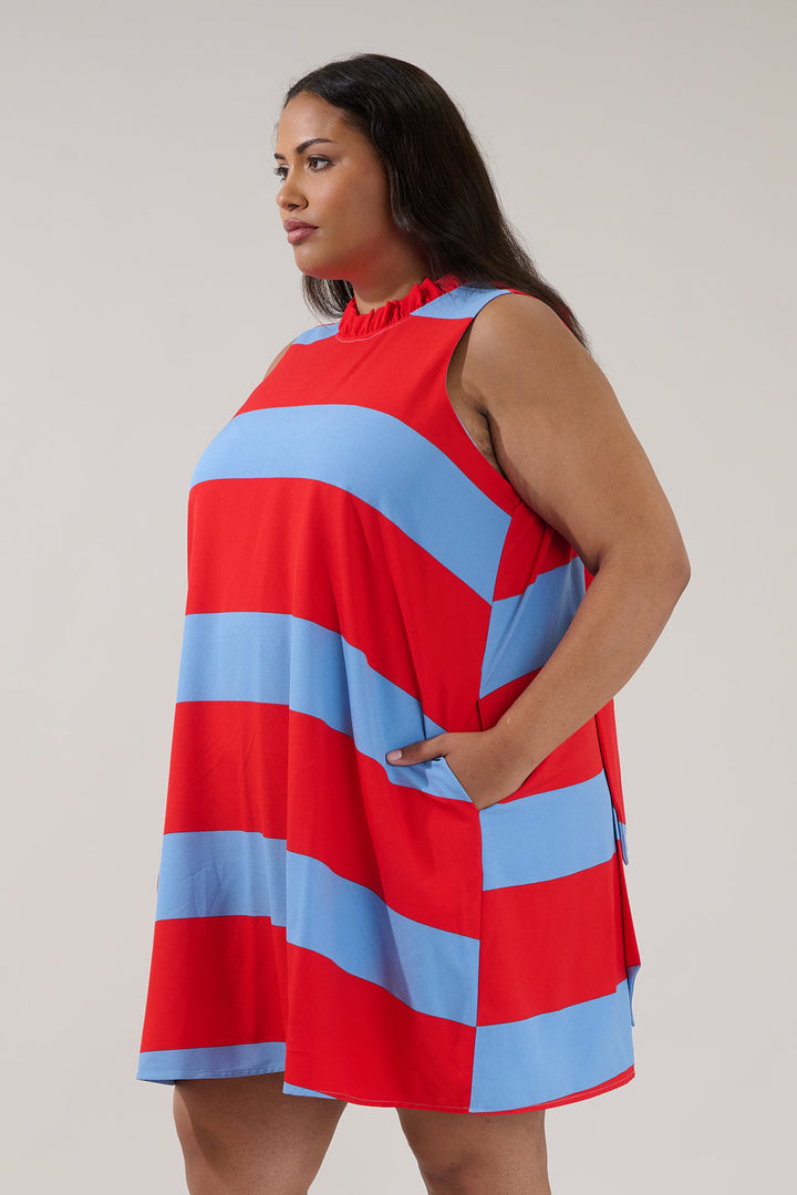 Benson Trapeze Mini Dress Stripe Curve