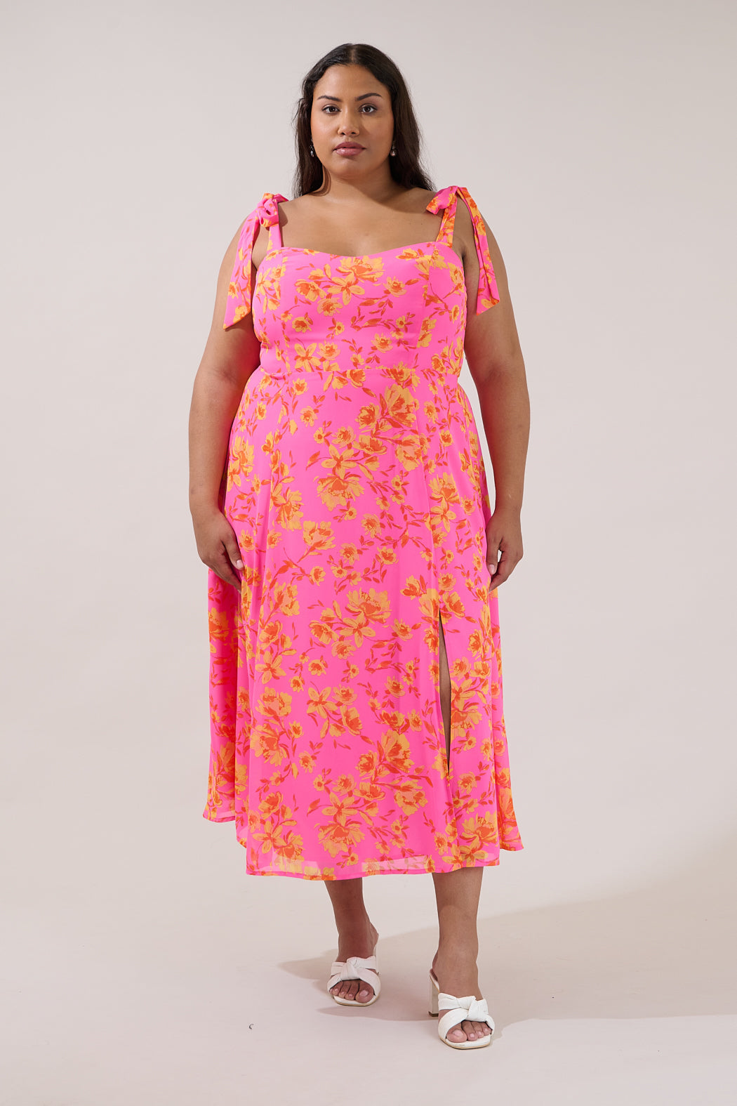 Viejo Tie Strap Midi Dress Hot Rod Floral Curve