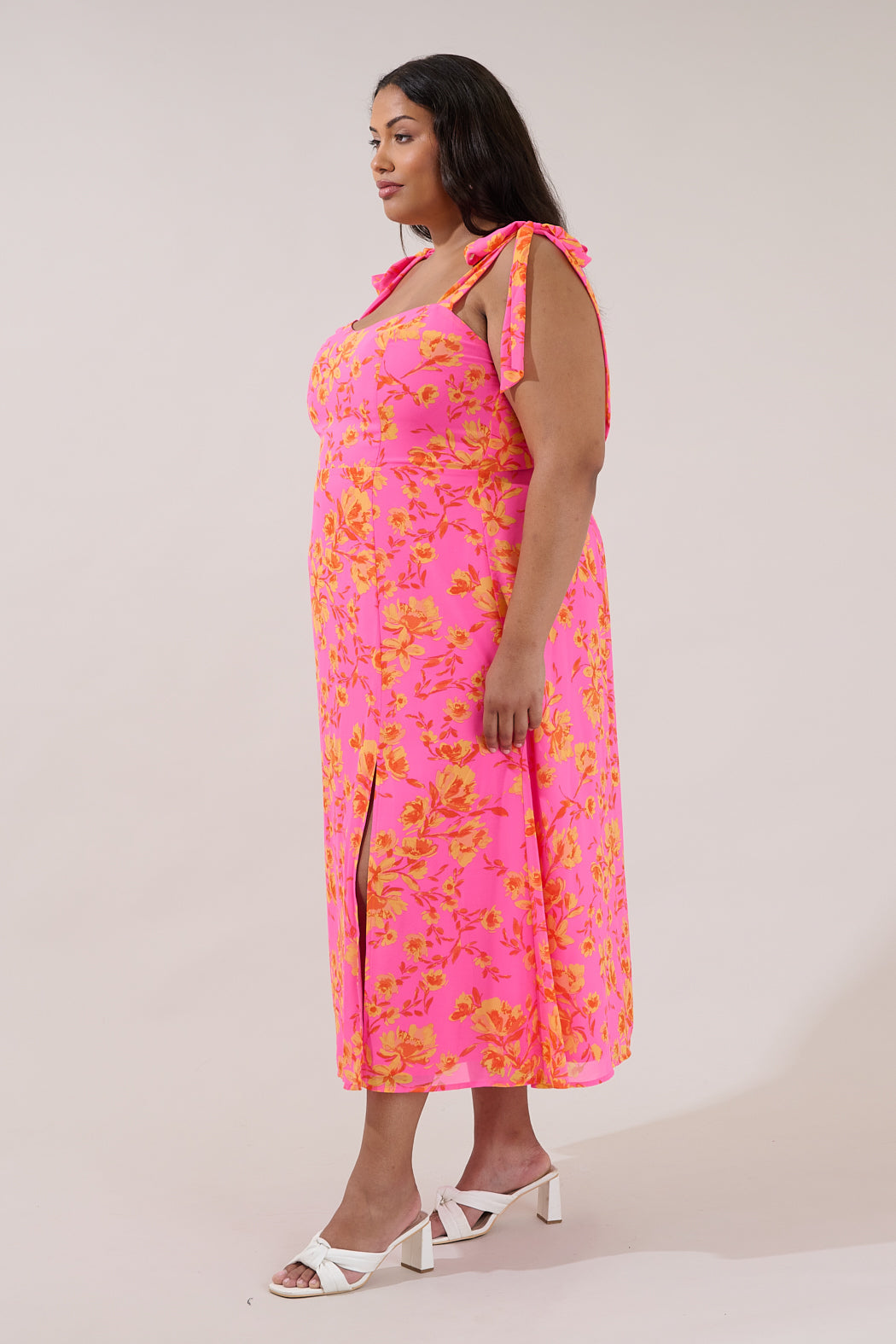 Viejo Tie Strap Midi Dress Hot Rod Floral Curve
