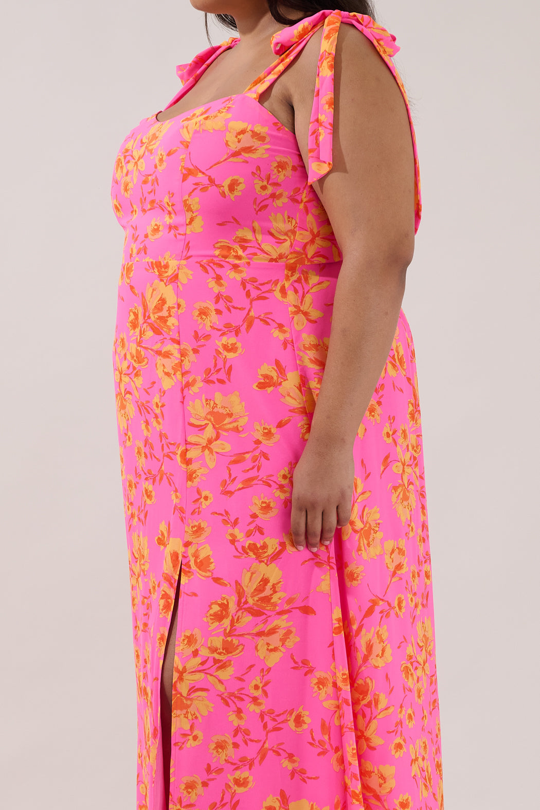 Viejo Tie Strap Midi Dress Hot Rod Floral Curve