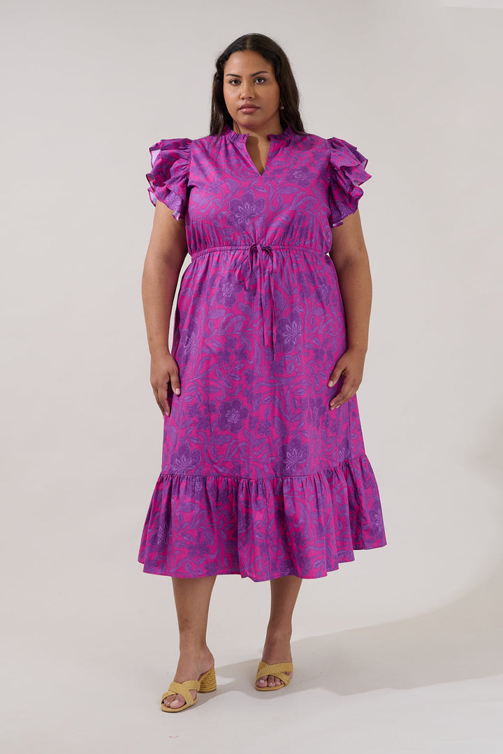 Dillan Midi Ruffle Dress Floral Curve