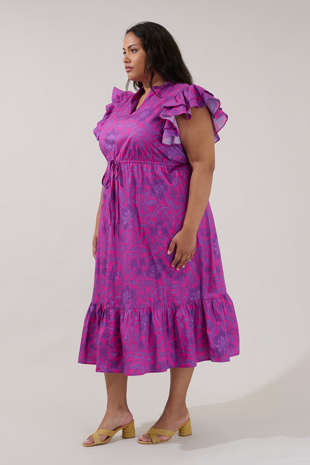 Dillan Midi Ruffle Dress Floral Curve