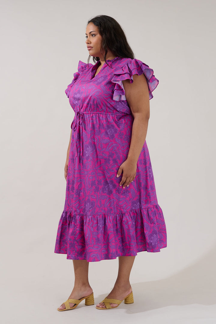 Dillan Midi Ruffle Dress Floral Curve