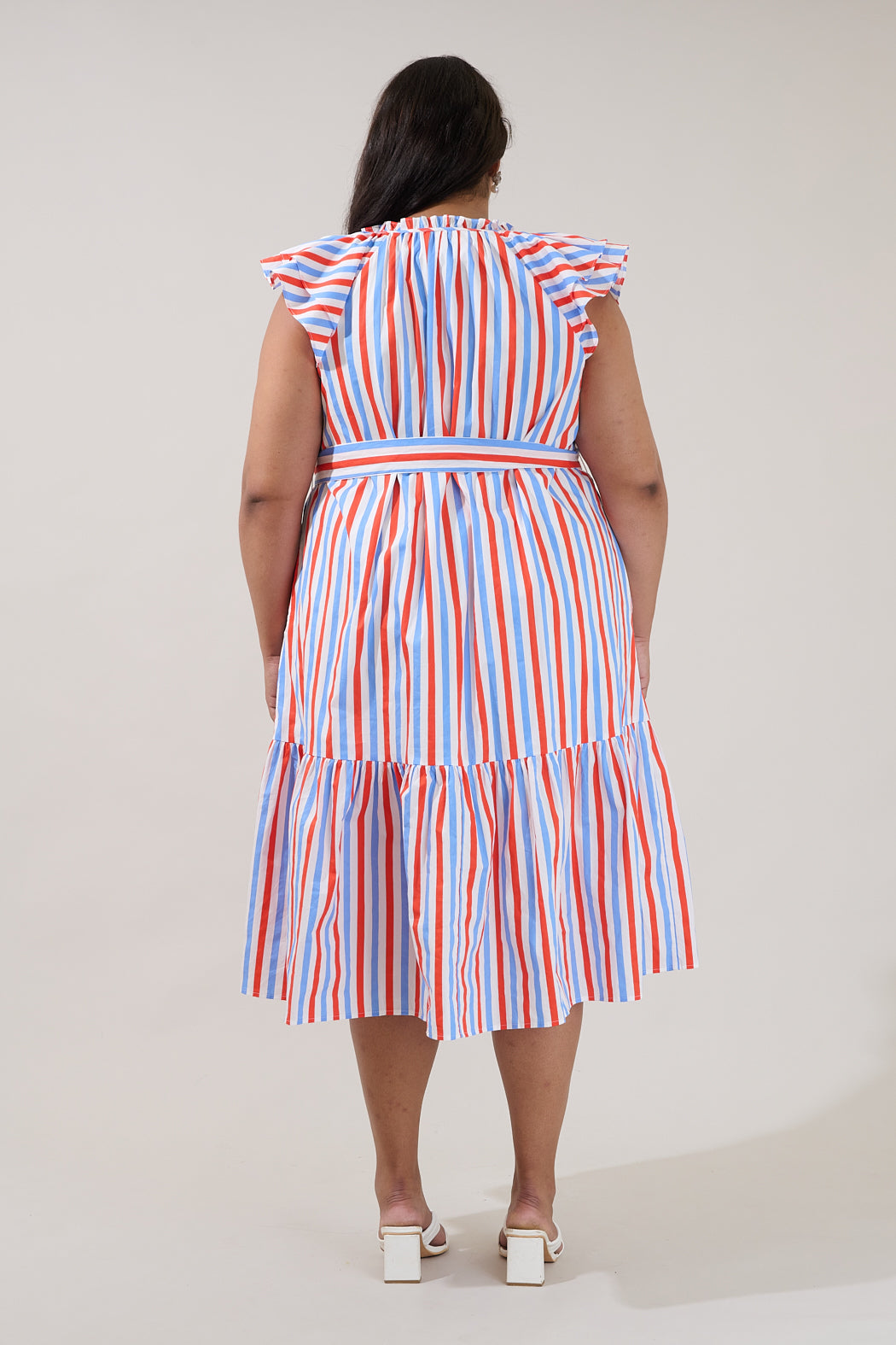 Charlotte Button Midi Dress Stripe Curve