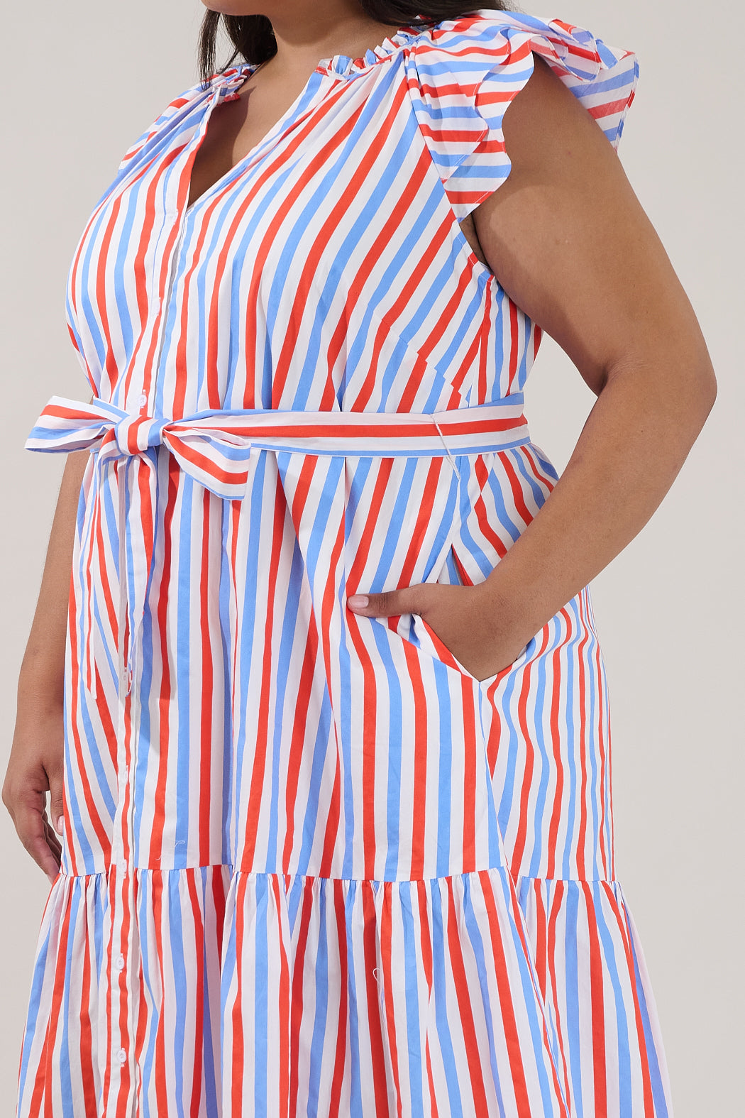 Charlotte Button Midi Dress Stripe Curve