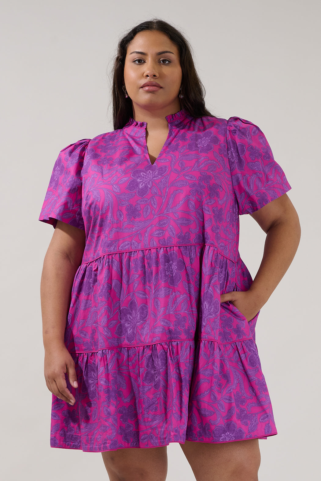 Candace Tiered Mini Dress Floral Curve