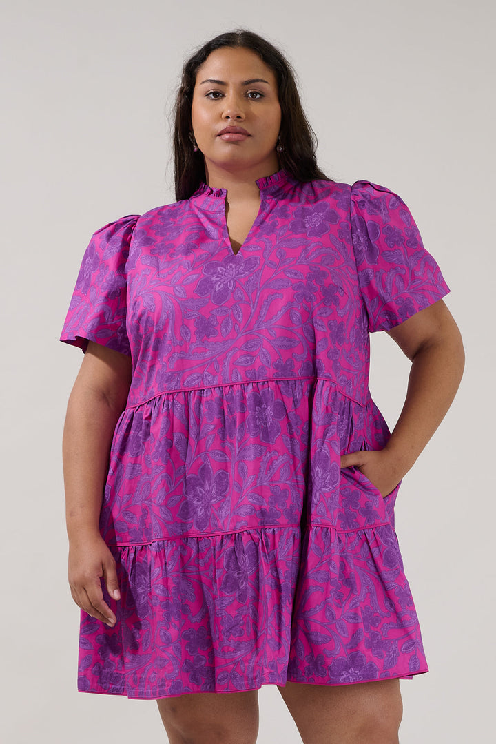 Candace Tiered Mini Dress Floral Curve