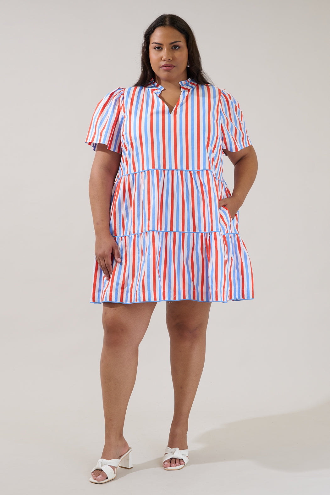 Candace Tiered Mini Dress Stripe Curve