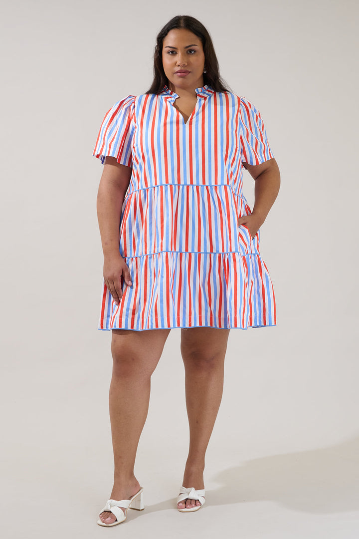 Candace Tiered Mini Dress Stripe Curve