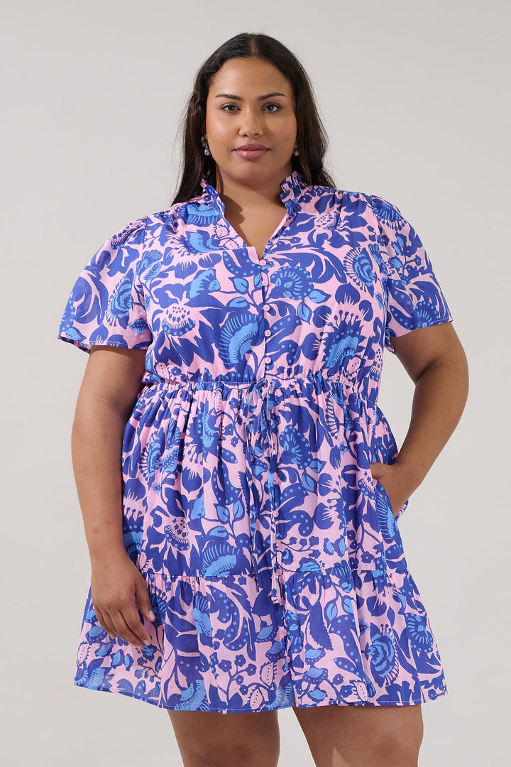 Amo Button Up Mini Dress Floral Curve