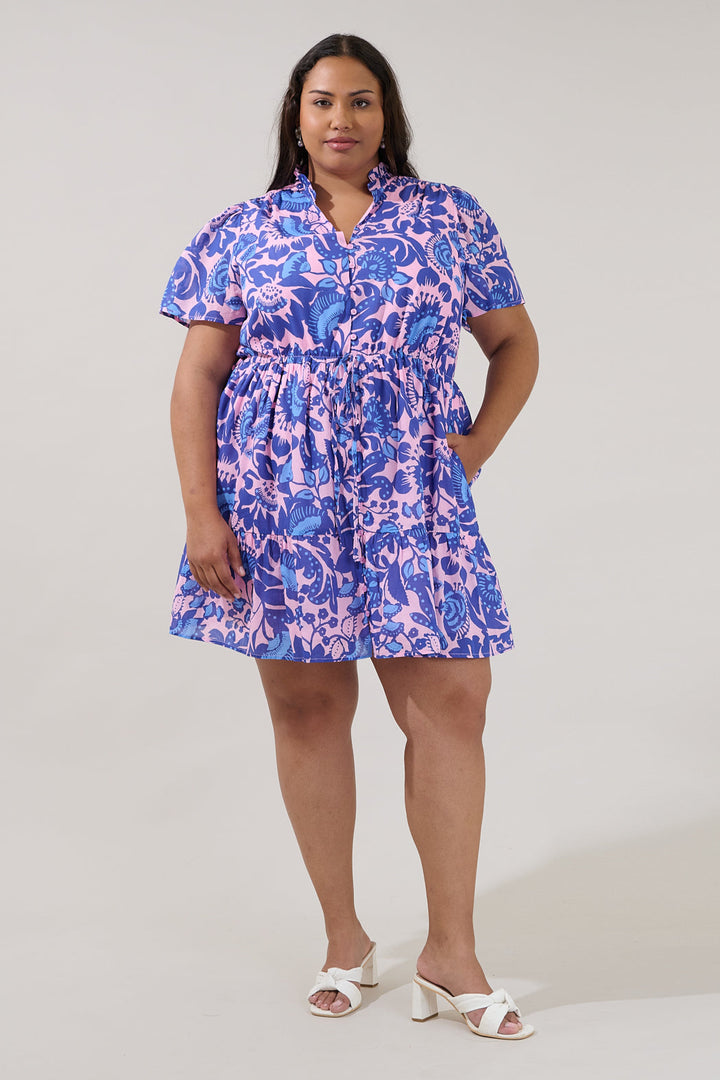 Amo Button Up Mini Dress Floral Curve