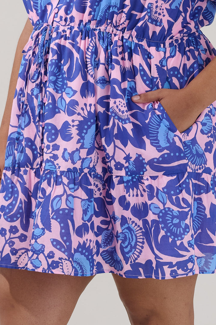 Amo Button Up Mini Dress Floral Curve