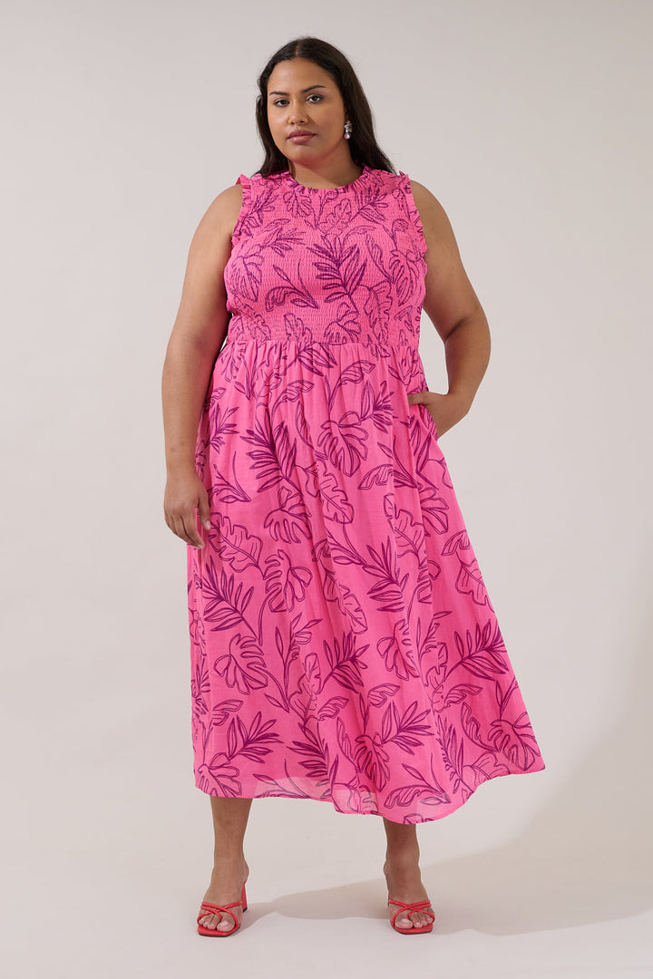 Cecil Smocked Sleeveless Midi Dress Dillie Floral Curve