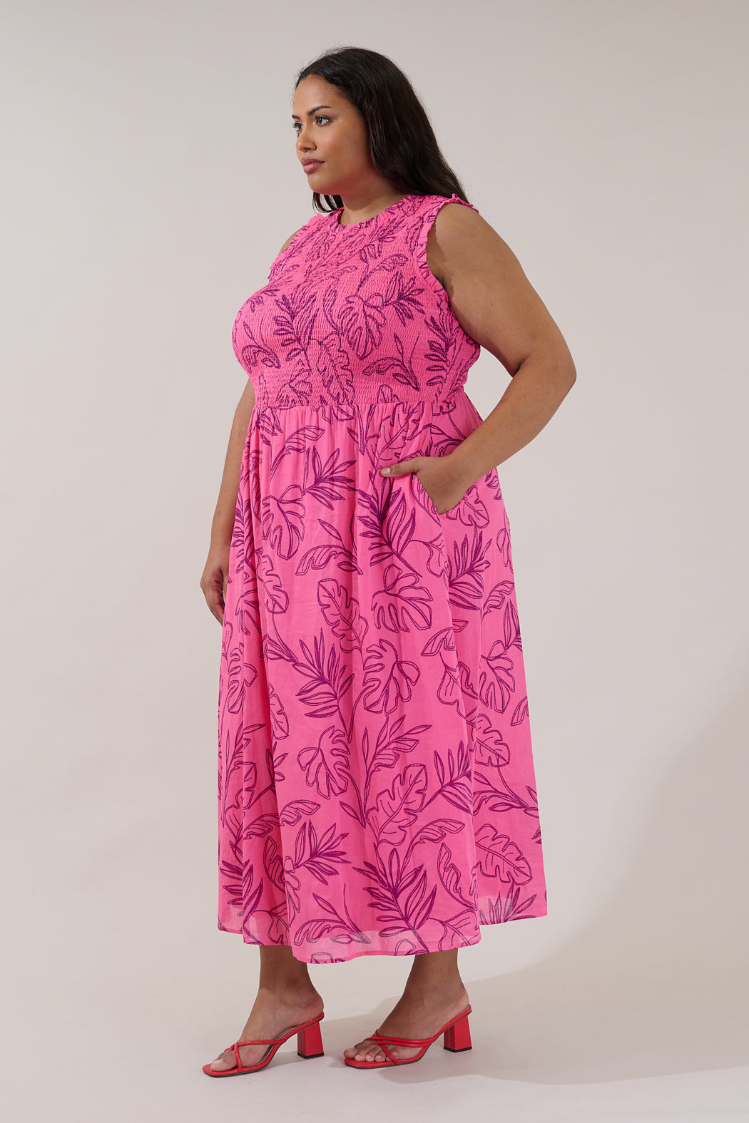 Cecil Smocked Sleeveless Midi Dress Dillie Floral Curve