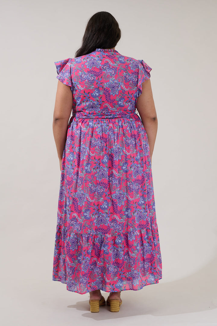 Riah Button Down Maxi Dress Floral Curve
