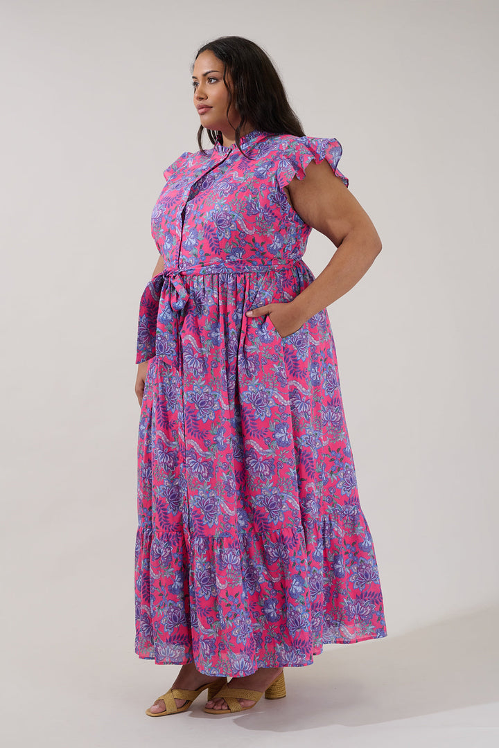 Riah Button Down Maxi Dress Floral Curve